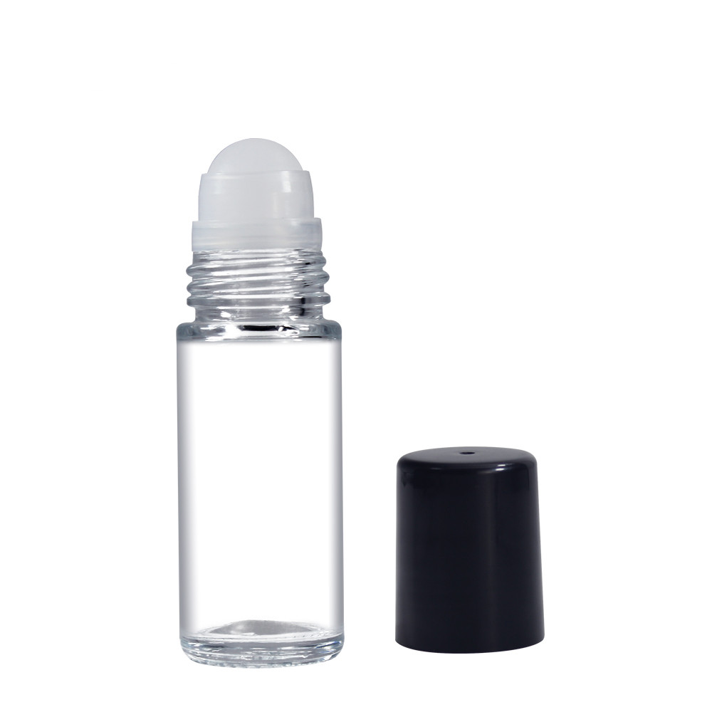 Custom Wholesale 15ml 30ml 50ml Clear Transparent Perfume Glass Roll On Roller Round Bottle With Plastic Cap