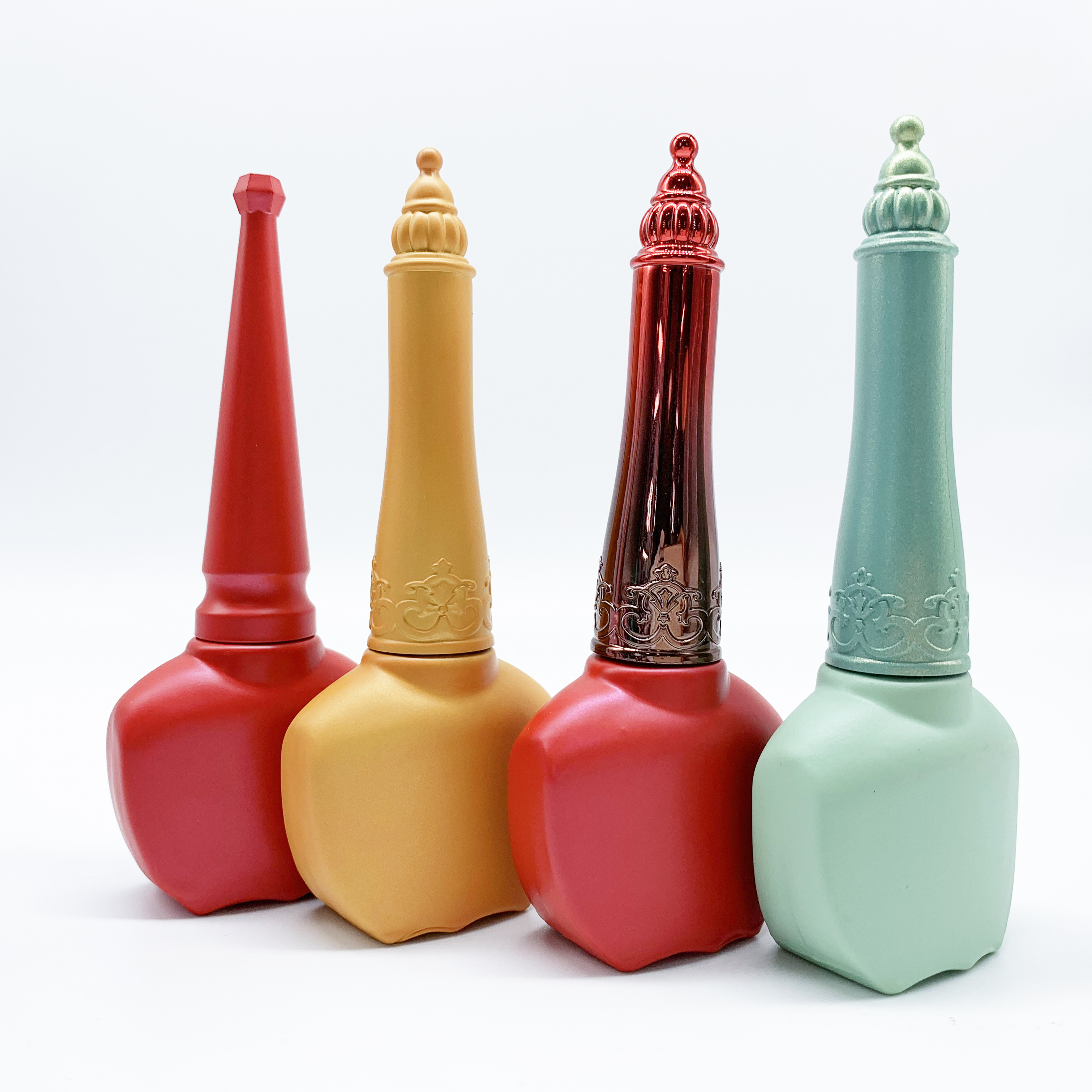 Custom Wholesale Colorful Crown Glass Empty Gel Nail Polish Bottles Cap With Flat Brush