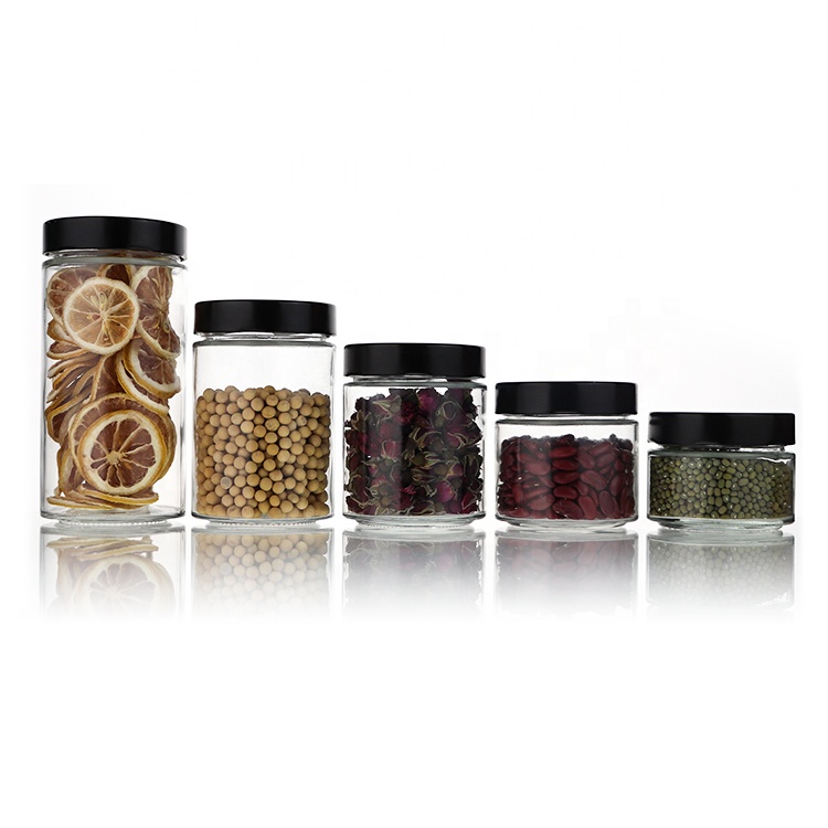 Custom Wholesale High Quality Small Round Straight Sided Clear Glass Jars For Jam Honey Food Storage