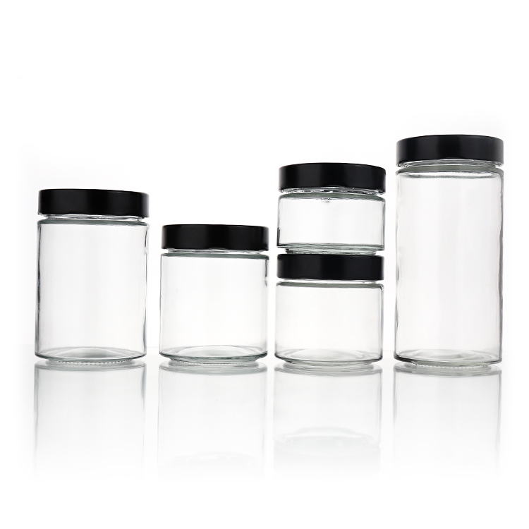 Custom Wholesale High Quality Small Round Straight Sided Clear Glass Jars For Jam Honey Food Storage