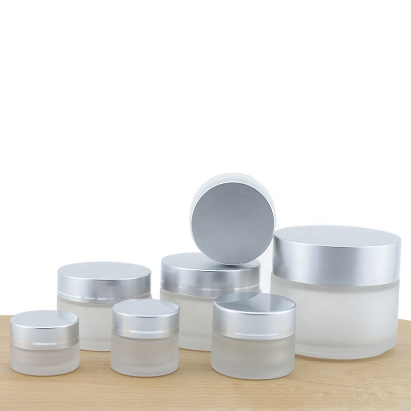 Custom Wide Mouth Glass Jar Cosmetic Frosted Glass Jar Cream Jar With Silver Lid