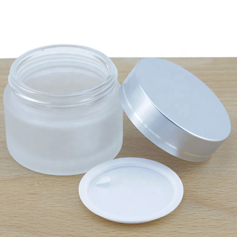 Custom Wide Mouth Glass Jar Cosmetic Frosted Glass Jar Cream Jar With Silver Lid