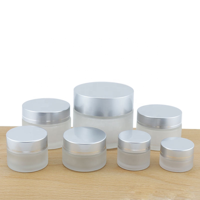Custom Wide Mouth Glass Jar Cosmetic Frosted Glass Jar Cream Jar With Silver Lid