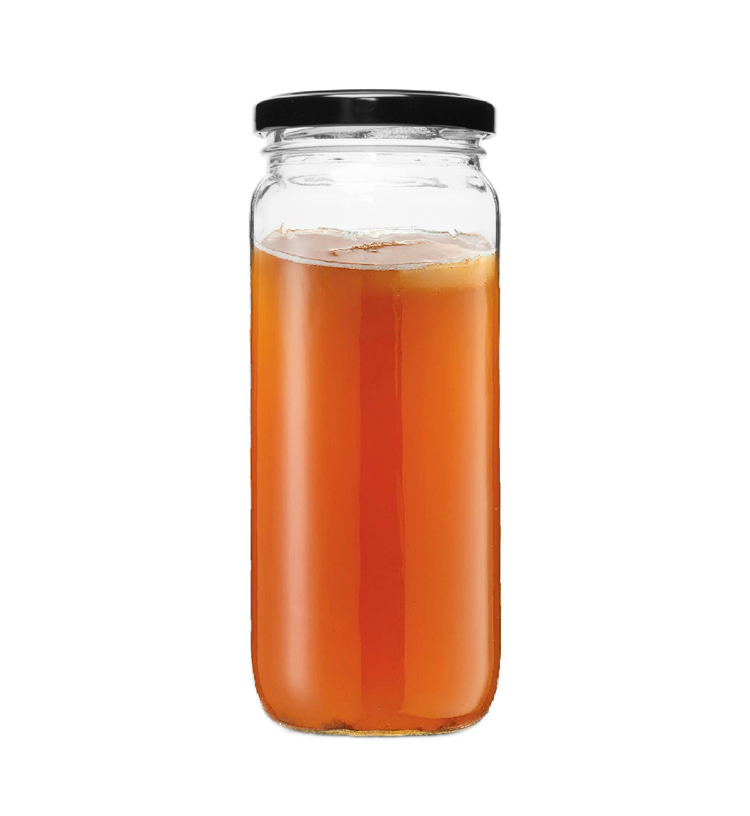Custom Wide Mouth Glass Milk Tea Kombucha Bottle 16oz 25oz Glass Jar with Black Lug Cap