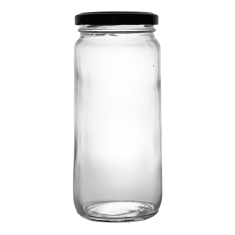 Custom Wide Mouth Glass Milk Tea Kombucha Bottle 16oz 25oz Glass Jar with Black Lug Cap