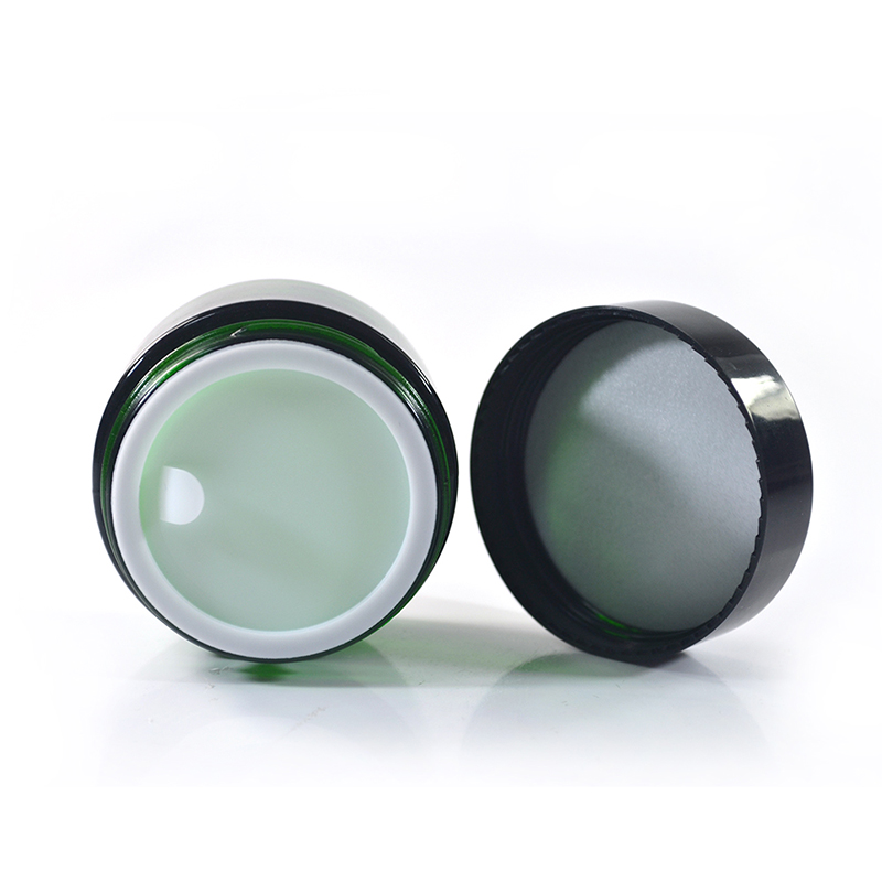 Custom aluminum cap cream container 1oz 2oz 15g 30g 50g plastic lid green glass cosmetic jar