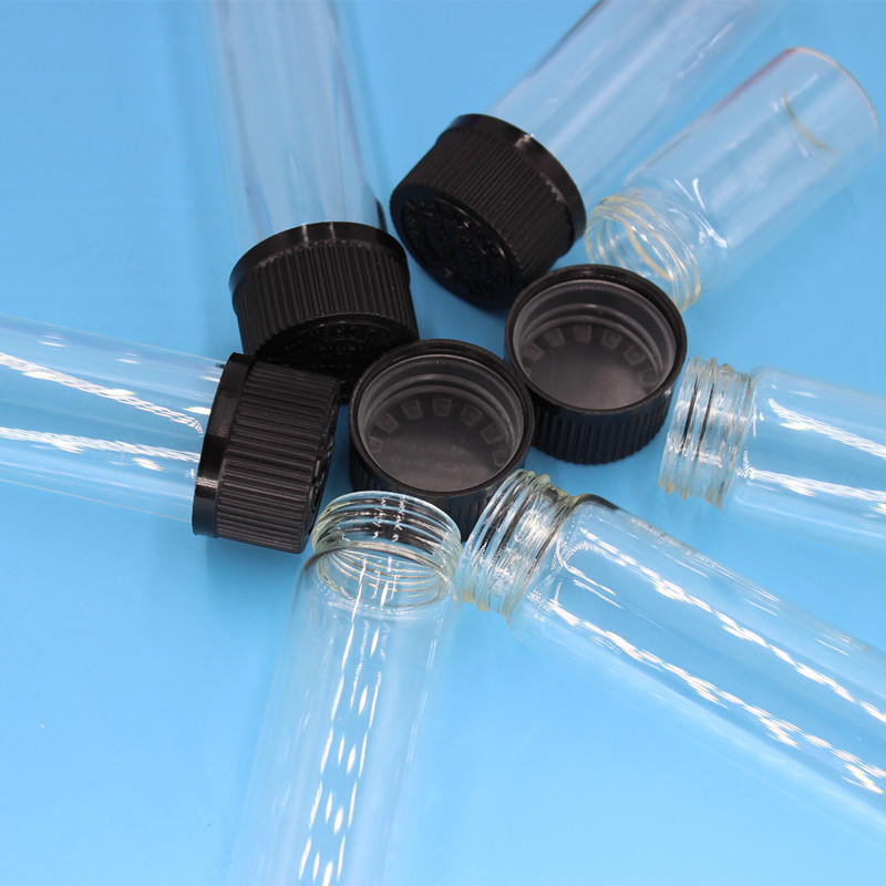 Custom any size Child Resistant Proof Cap Clear Medical Samples Test Pre-Roll Joint Glass Tube Vials with Screw Top Cap