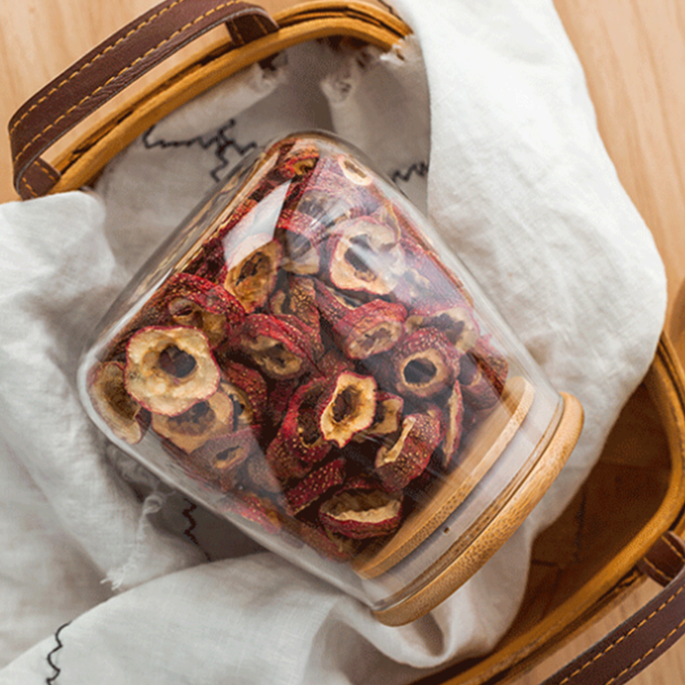 Custom bamboo wooden lid glass storage container jars and glass bottles