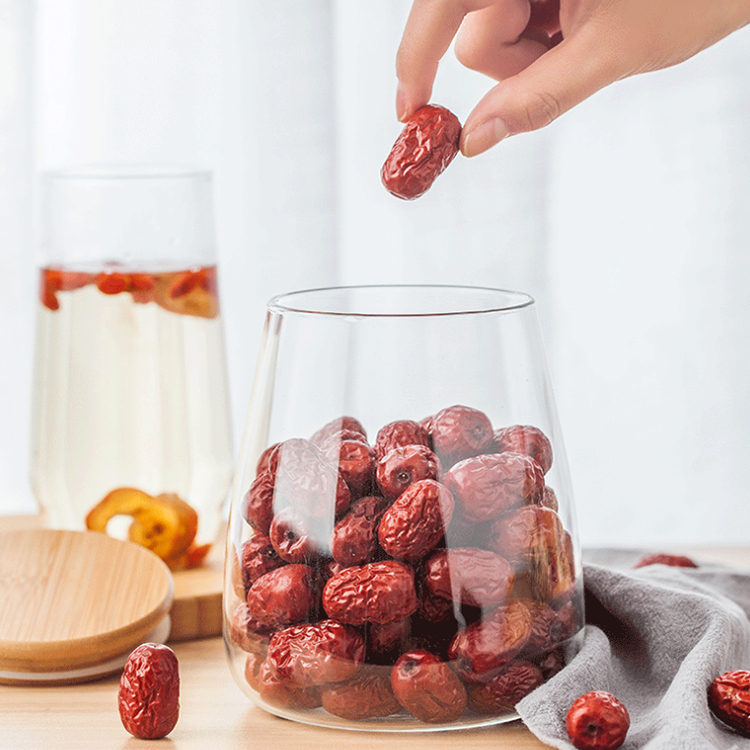 Custom bamboo wooden lid glass storage container jars and glass bottles