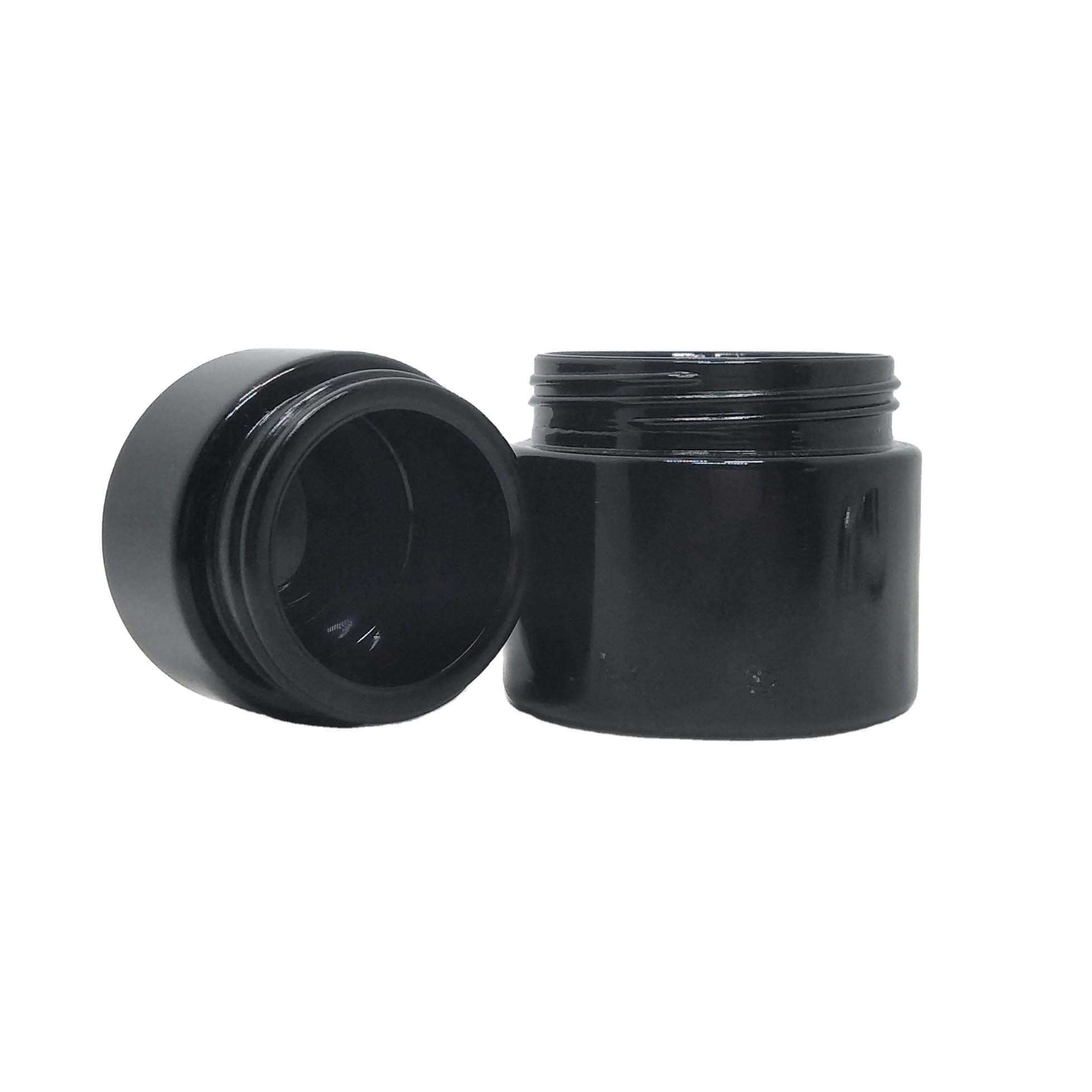 Custom beautiful dark black uv violet cosmetic cream glass jars with smooth round cap
