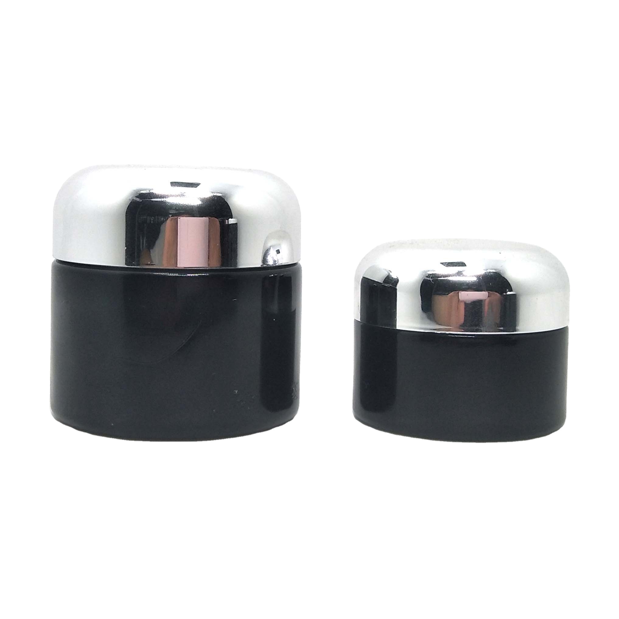 Custom beautiful dark black uv violet cosmetic cream glass jars with smooth round cap