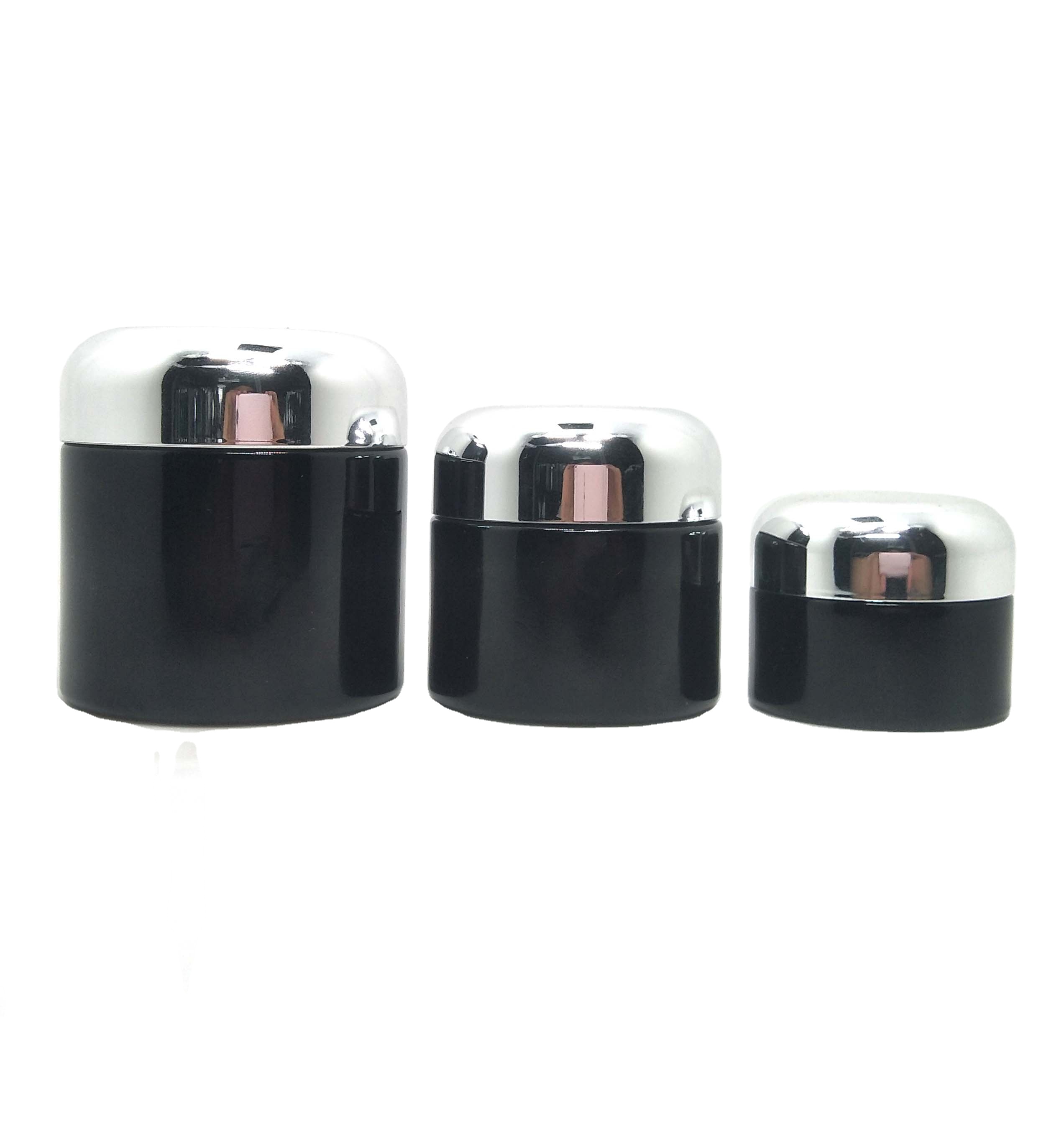 Custom beautiful dark black uv violet cosmetic cream glass jars with smooth round cap