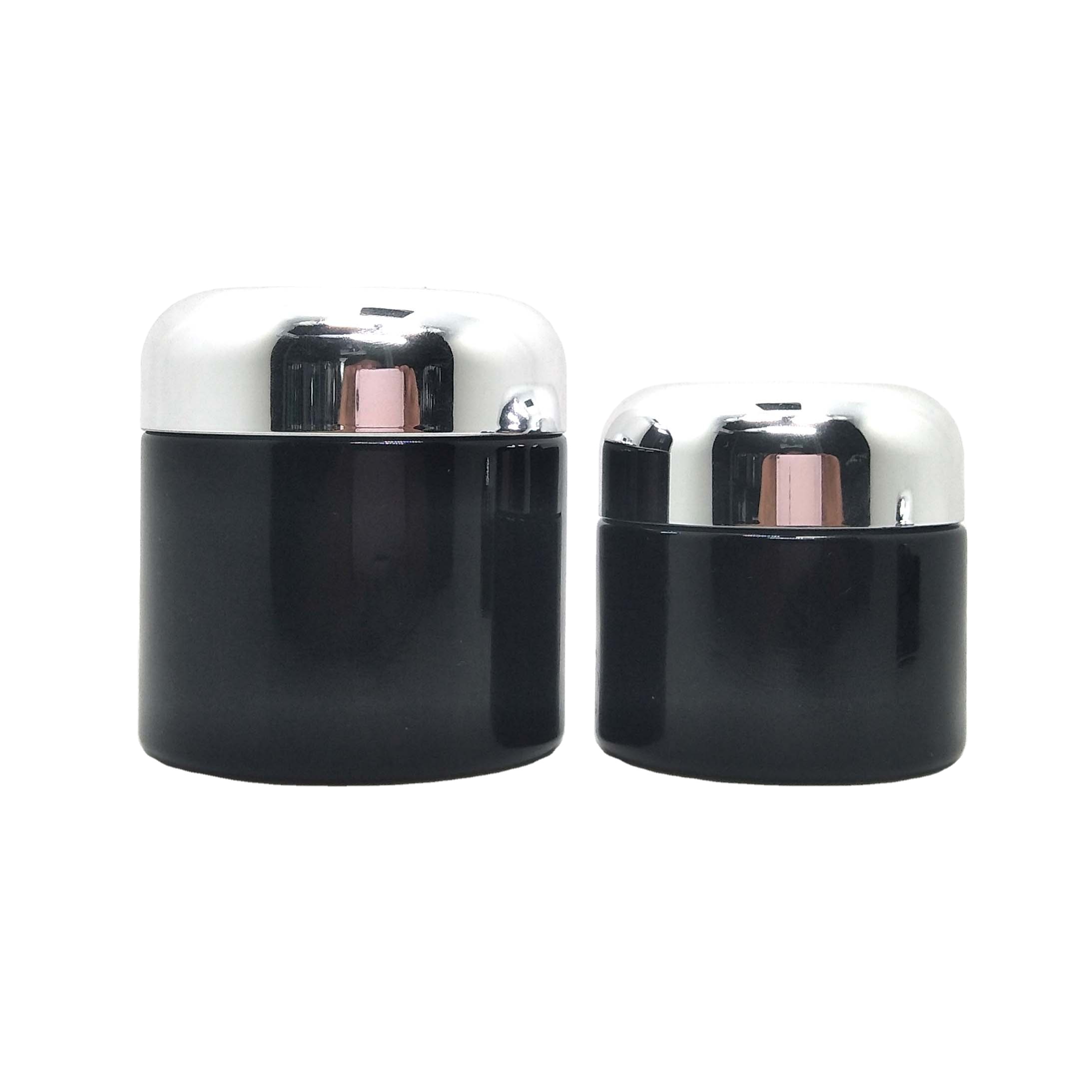 Custom beautiful dark black uv violet cosmetic cream glass jars with smooth round cap