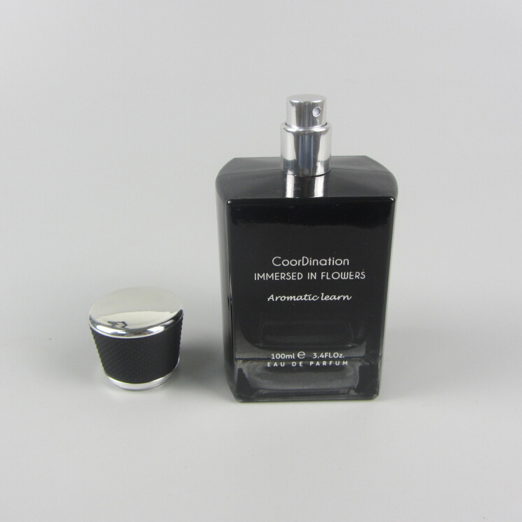 Custom black 100ml clear rectangular glass perfume bottles with pump sprayer