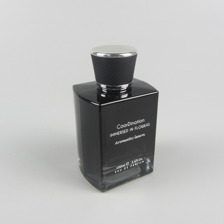 Custom black 100ml clear rectangular glass perfume bottles with pump sprayer