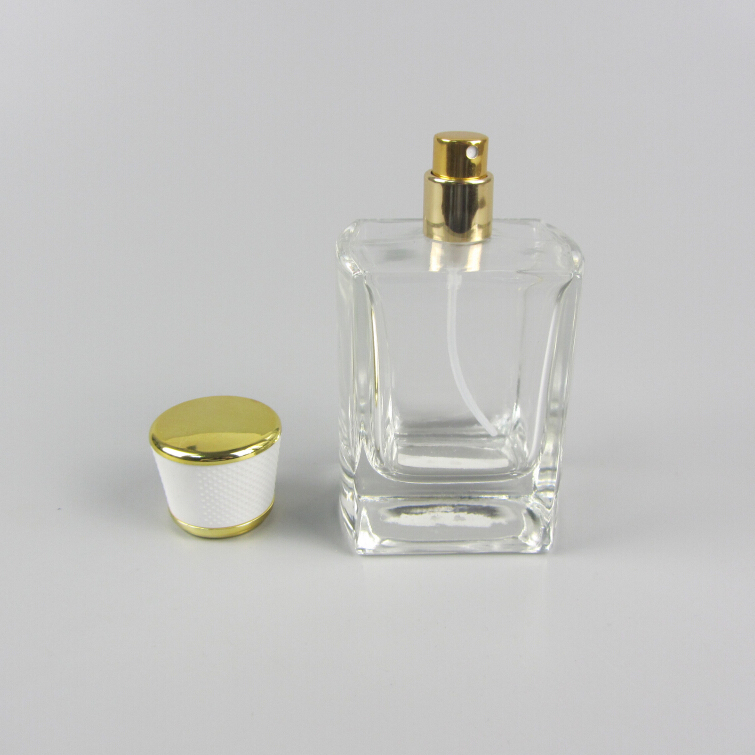 Custom black 100ml clear rectangular glass perfume bottles with pump sprayer