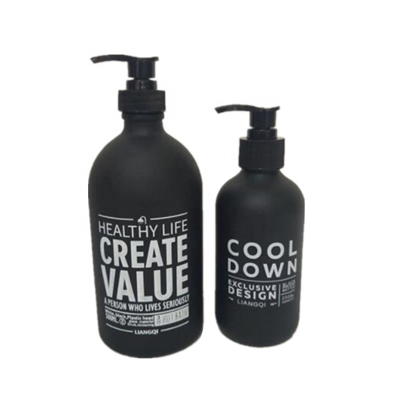 Custom brand logo 250ml 500ml matte black glass cosmetic body lotion soap foam pump bottle