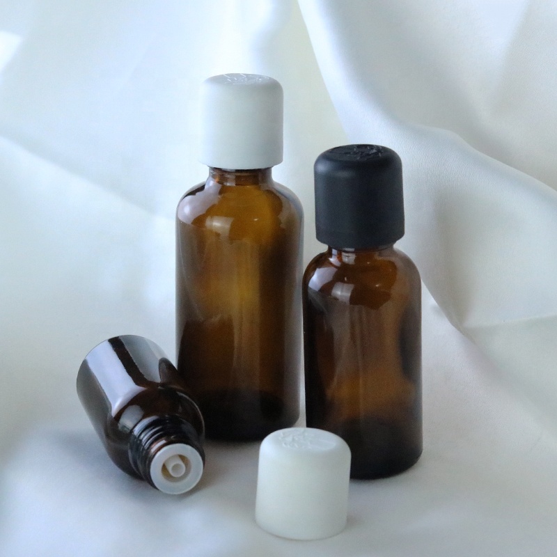 Custom child proof glass bottle 15ml 20ml 30ml 50ml 100ml Amber essential oil bottle with child-proof cap (GRA17)