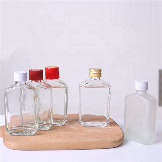 Custom clear flat square whisky wine vodka glass bottle