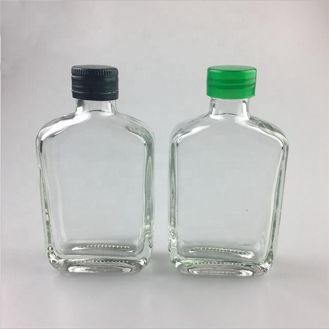 Custom clear flat square whisky wine vodka glass bottle