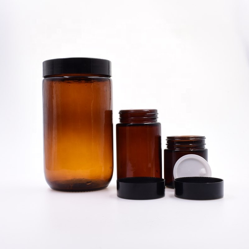 Custom clear round 100ml 120ml 180ml 250ml 500mlscented frosted matte amber black glass candle jar with wooden metal plastic lid