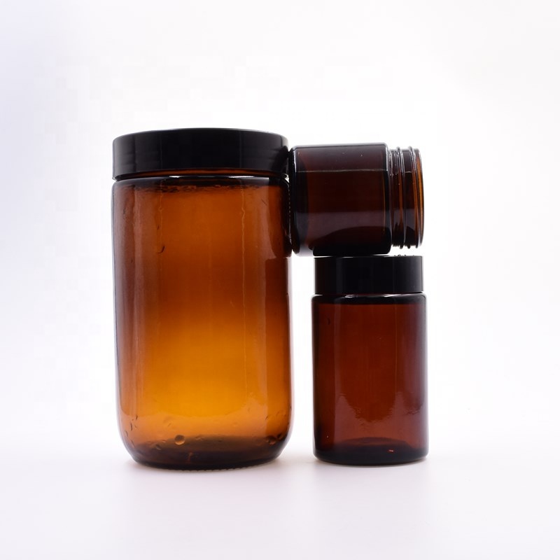 Custom clear round 100ml 120ml 180ml 250ml 500mlscented frosted matte amber black glass candle jar with wooden metal plastic lid