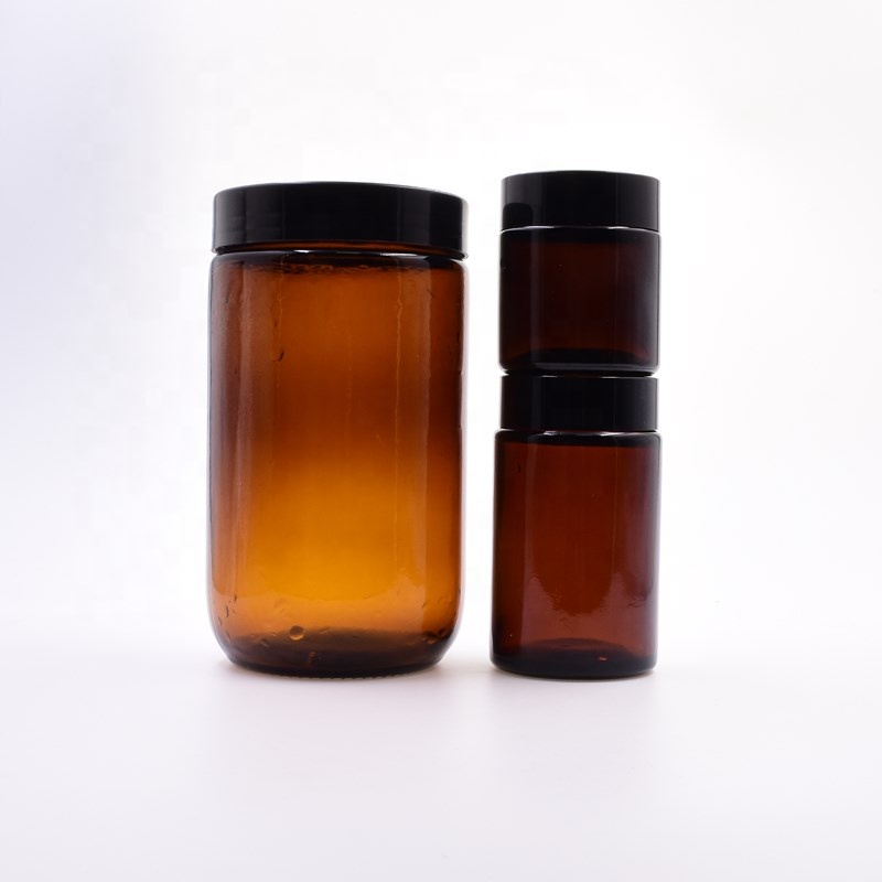 Custom clear round 100ml 120ml 180ml 250ml 500mlscented frosted matte amber black glass candle jar with wooden metal plastic lid