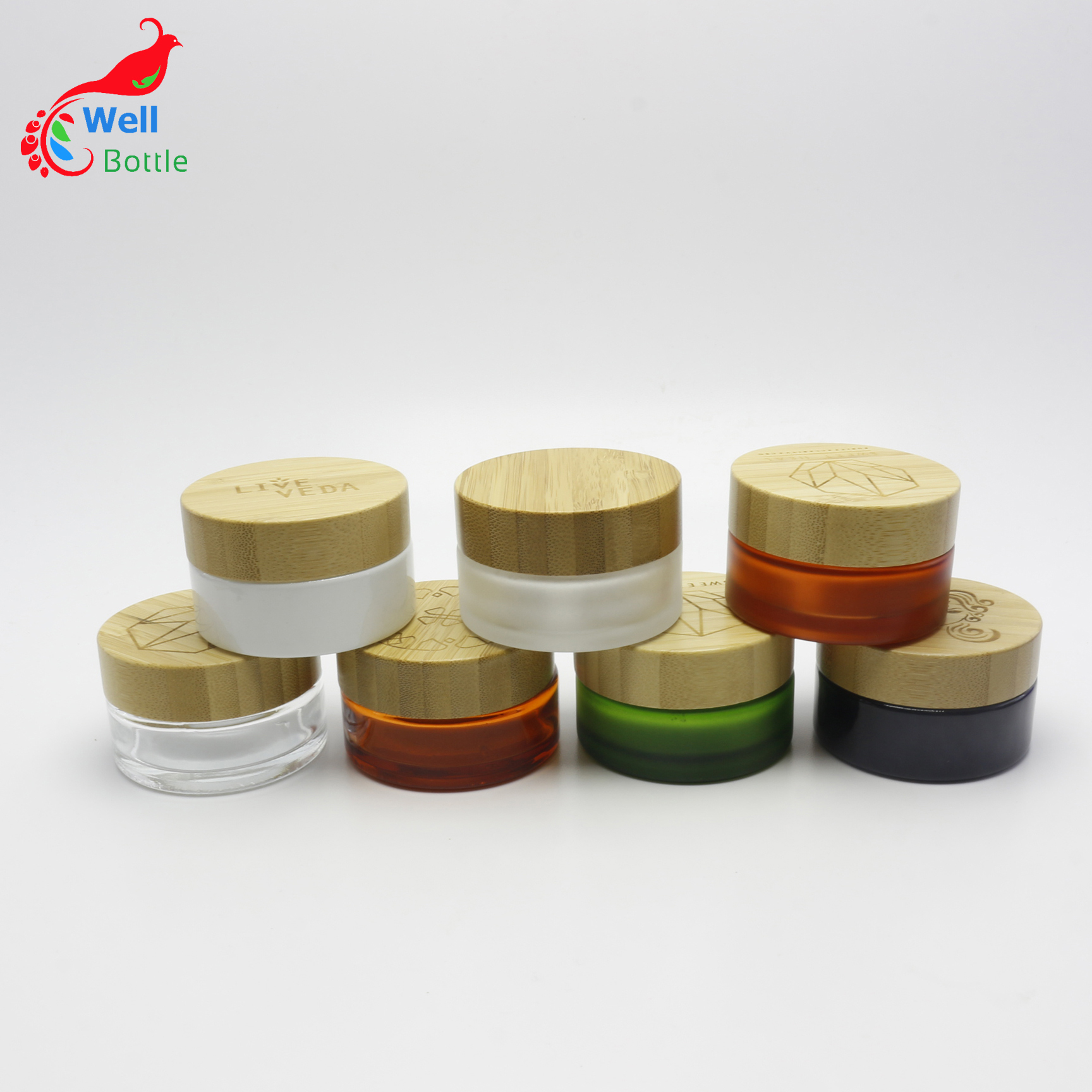 Custom color 30g clear frosted white blue amber green black cosmetic glass jars for face cream J036E