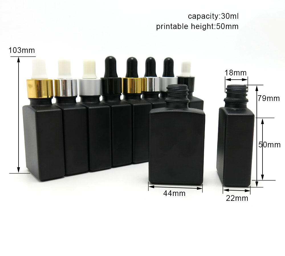 Custom color black white purple red green yellow 1oz 2oz 30ml 50ml square rectangular glass dropper bottle 100ml