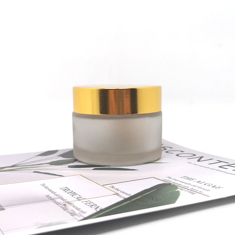 Custom color cream pot containers spray frosted glass cream jar cosmetic 50ml with gold lid