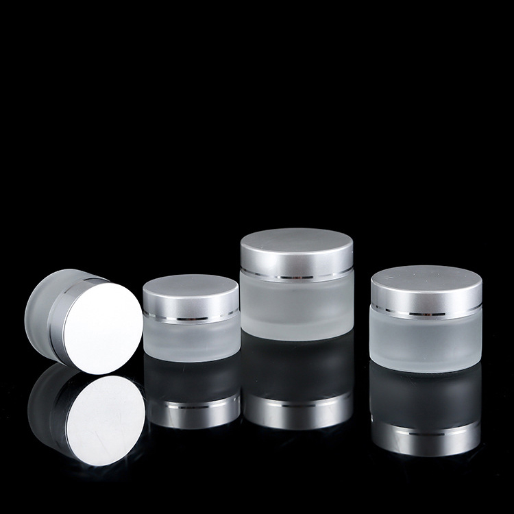 Custom color cream pot containers spray frosted glass cream jar cosmetic 50ml with gold lid