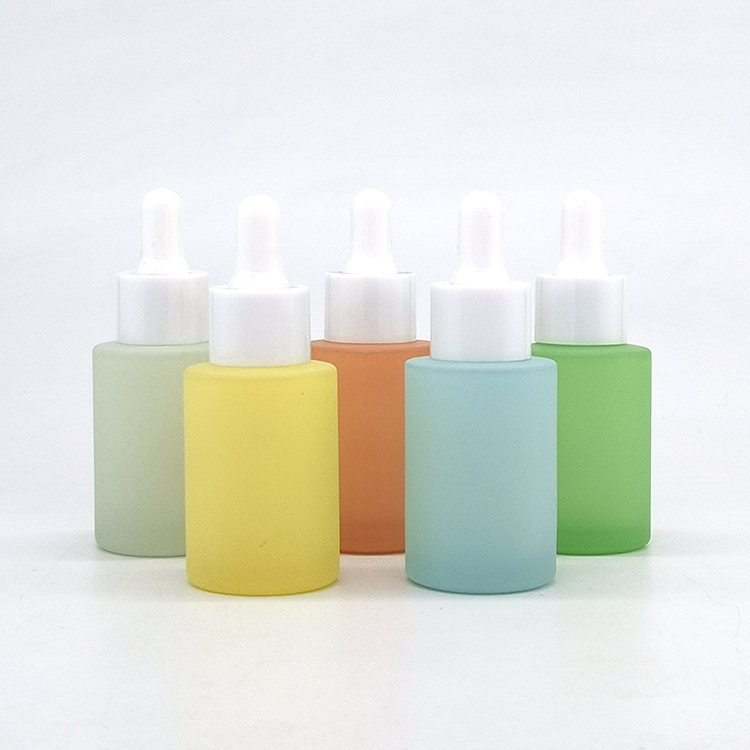 Custom color cylinder shaped 30ml oil dropper bottles serum bottle for skincare cosmetic packaging