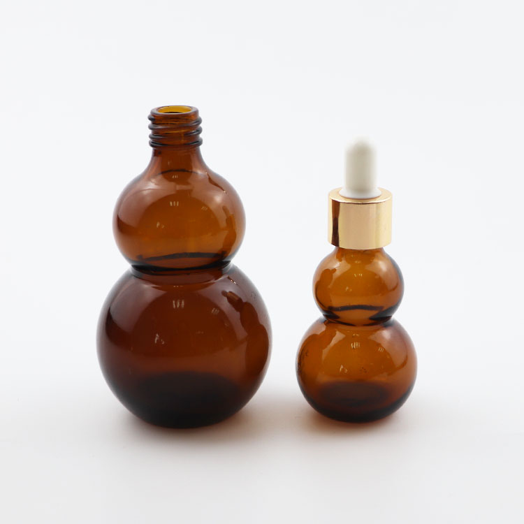 Custom color double gourd glass essential oil dropper bottles 10ml 20ml 30ml 50ml 100ml