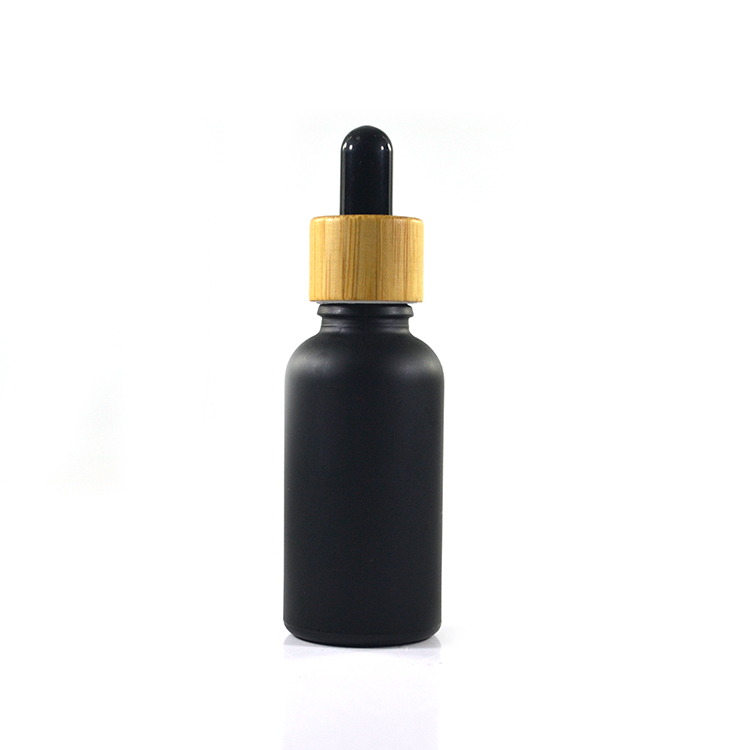 Custom color matt frosted dropper bottle with bamboo cap 30ml glass dropper bottle