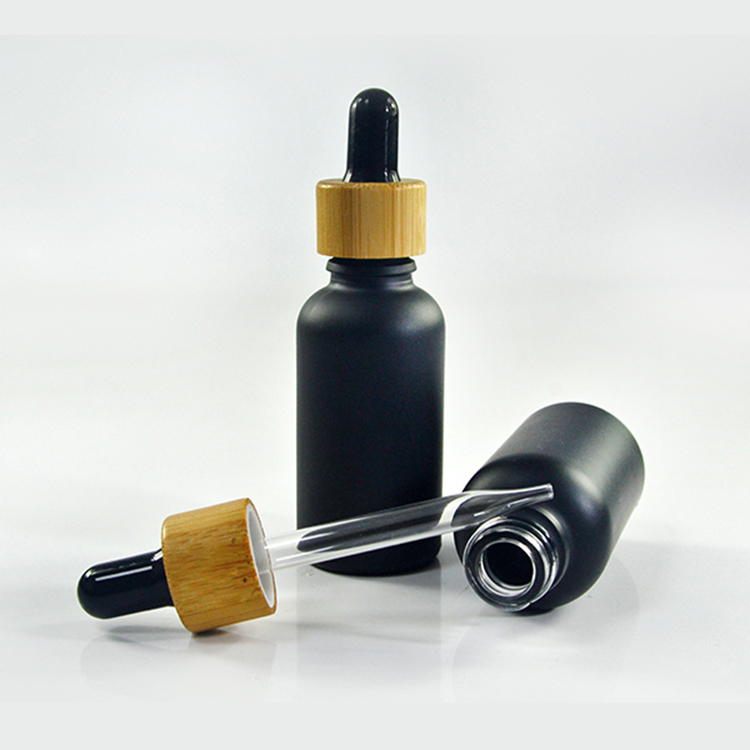 Custom color matt frosted dropper bottle with bamboo cap 30ml glass dropper bottle