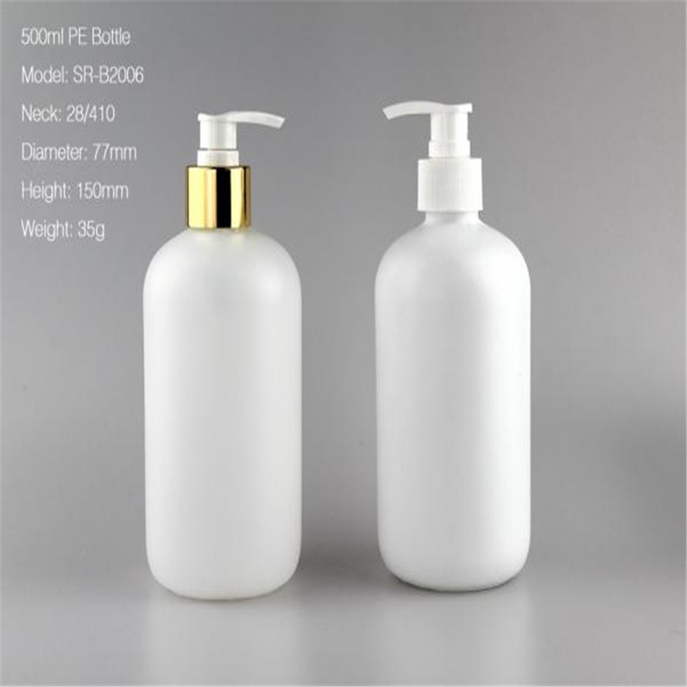 Custom colorful black white clear green Frosted Amber 250ml 500ml PET lotion Shampoo Bottles with Smooth Black screw cap/ pump