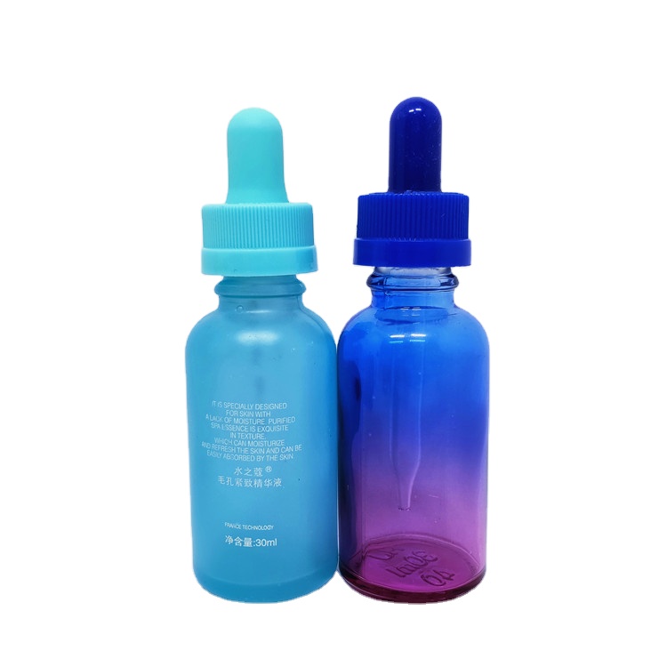 Custom colorful rubber head essential oil dropper bottle 30ml cosmetic glass bottle