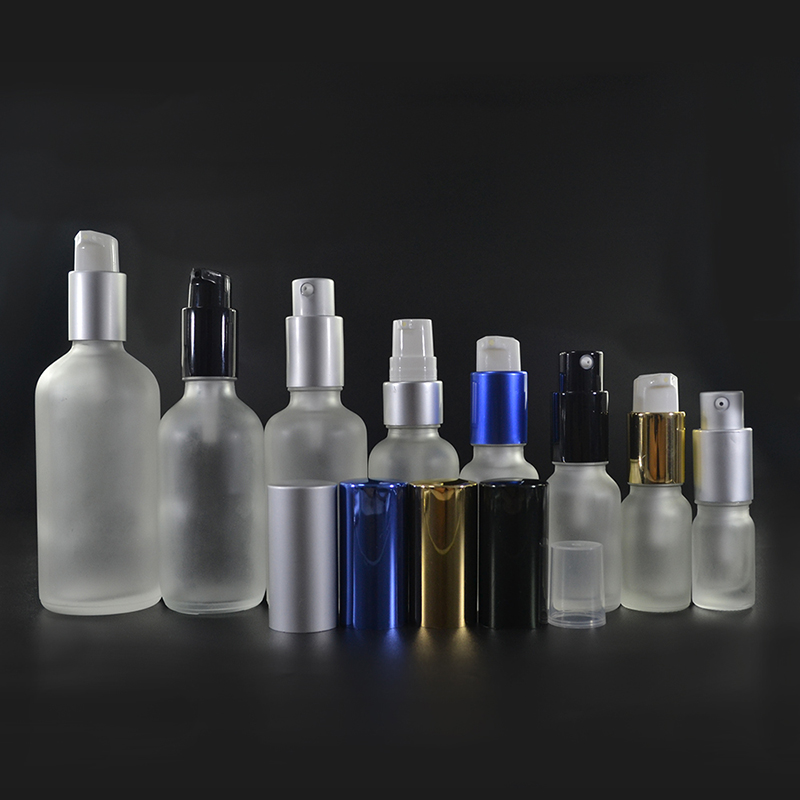 Custom cosmetic package 10ml 15ml 20ml 30ml 50ml 100ml lotion pump cap frosted glass cosmetic bottle