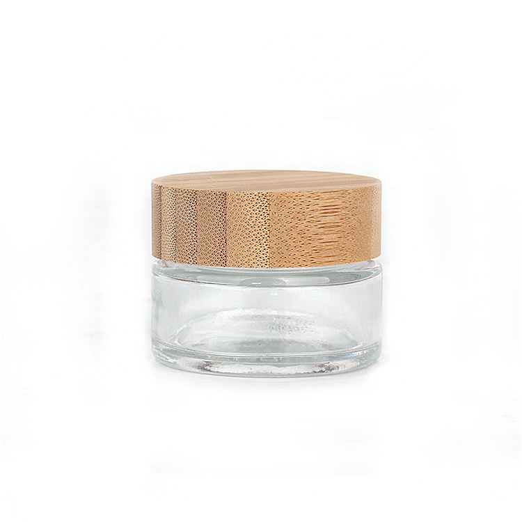 Custom cosmetic packaging 1oz 30ml cream glass container jar with bamboo wood lid