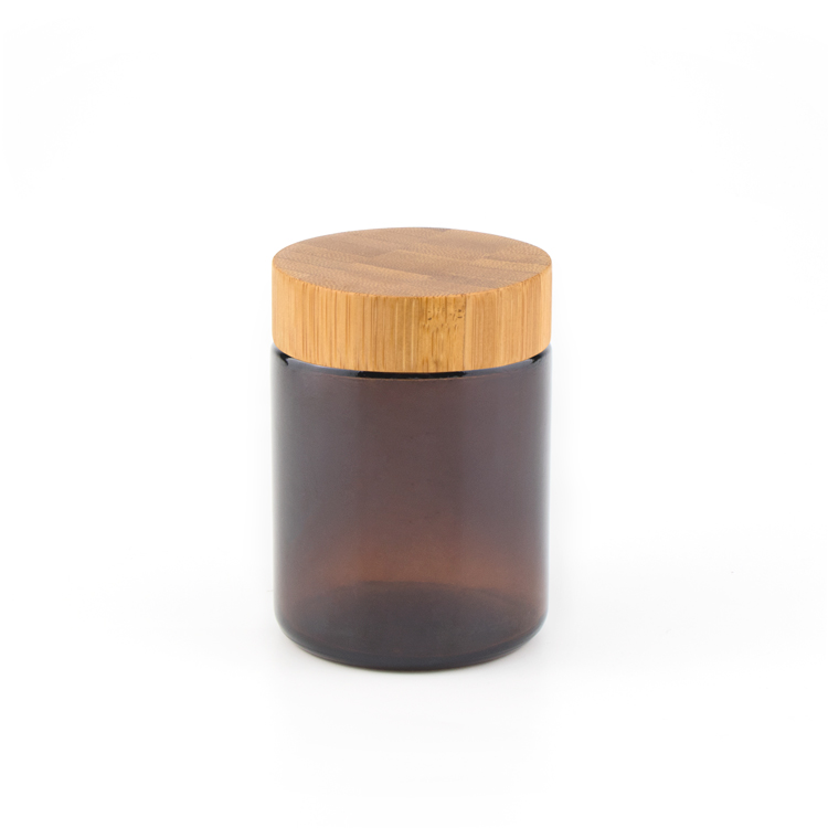 Custom cosmetic packaging 2 oz 4 oz 8 oz 16 oz screw top straight sided bamboo cosmetic glass jars with bamboo lids