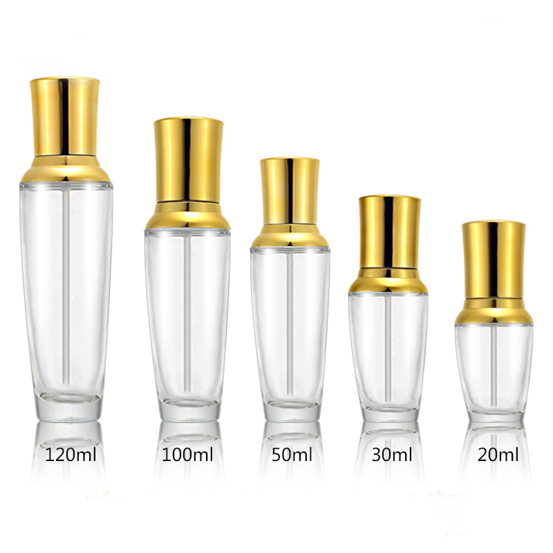 Custom cosmetic packaging 20g 30g 50g luxury glass face cream jars 30ml 50ml 100ml pump lotion beauty glass lotion bottle