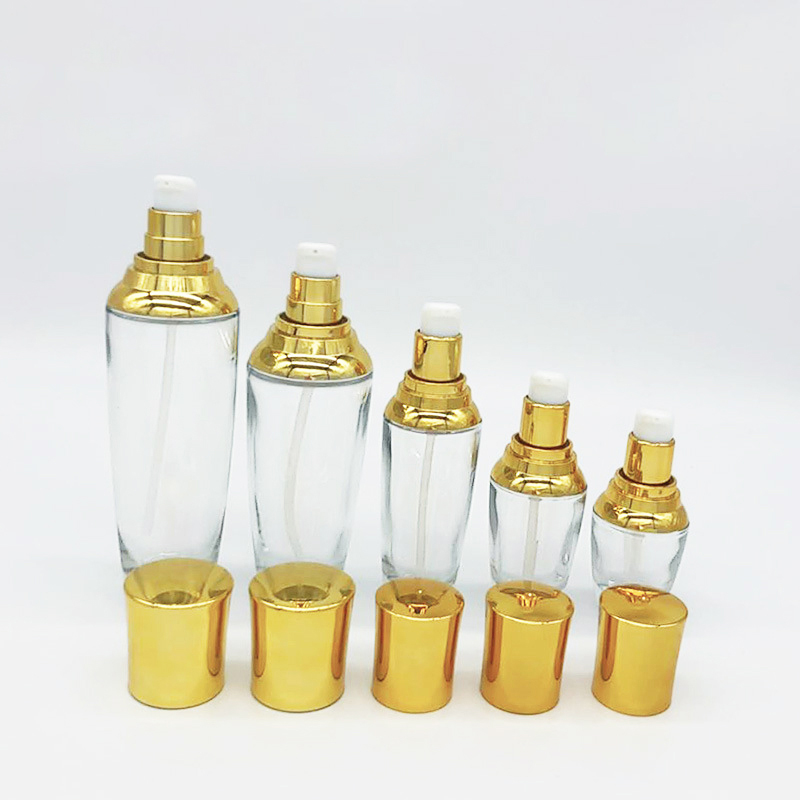 Custom cosmetic packaging 20g 30g 50g luxury glass face cream jars 30ml 50ml 100ml pump lotion beauty glass lotion bottle