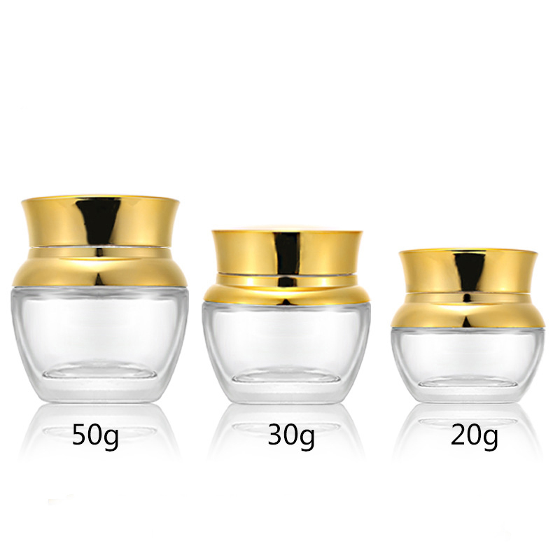 Custom cosmetic packaging 20g 30g 50g luxury glass face cream jars 30ml 50ml 100ml pump lotion beauty glass lotion bottle
