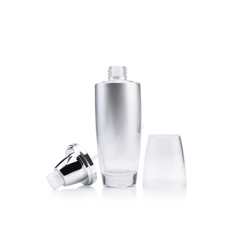 Custom cosmetic packaging 40ml 110ml 130ml empty glass lotion bottle with silver lotion pump