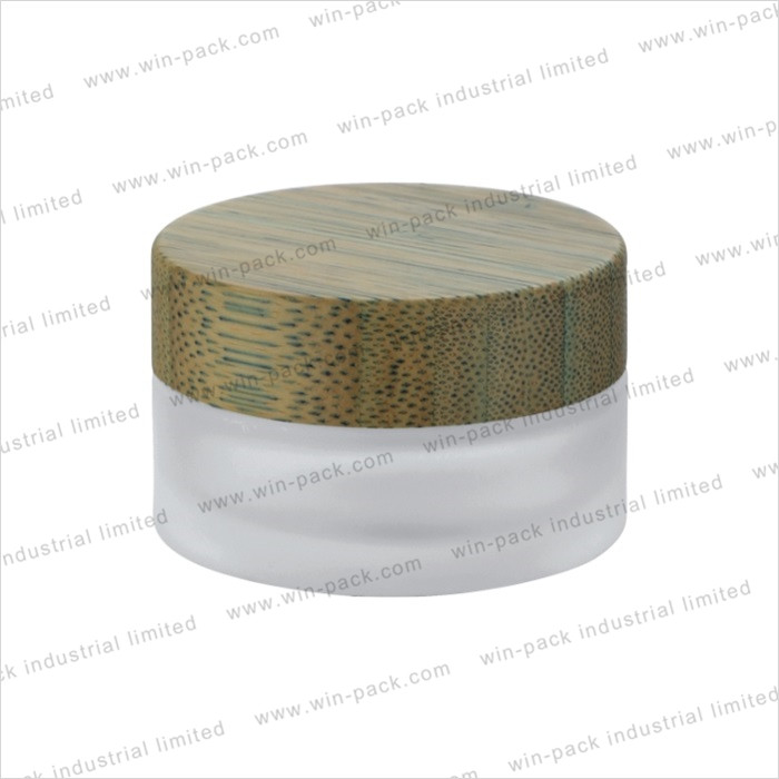 Custom cosmetic packaging skin care face cream frosted glass jar with printing color bamboo cap 30g 50g 100g 200g
