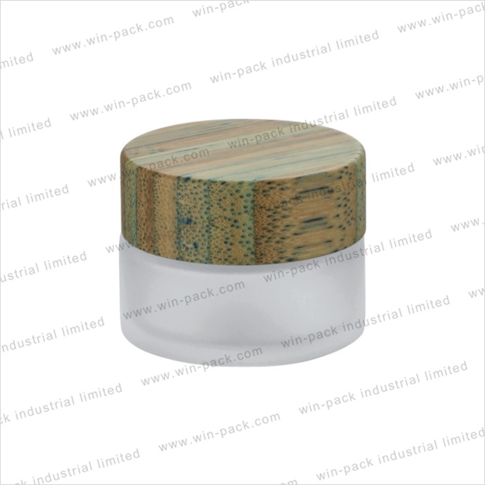 Custom cosmetic packaging skin care face cream frosted glass jar with printing color bamboo cap 30g 50g 100g 200g