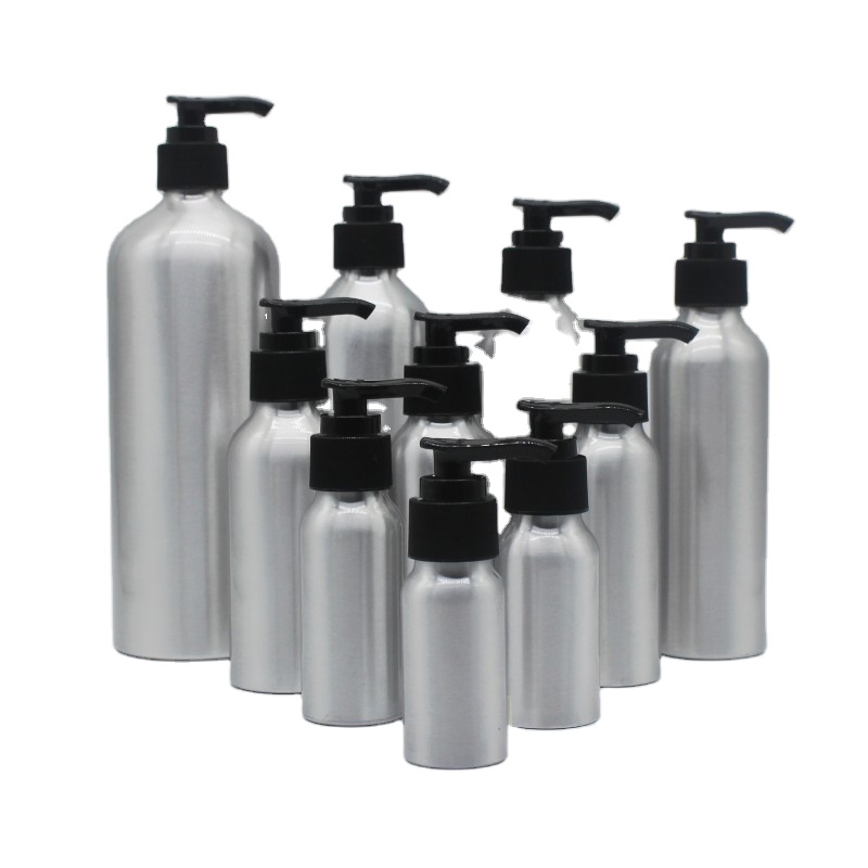 Custom cosmetic recycle aluminum shampoo screw pump spray bottle