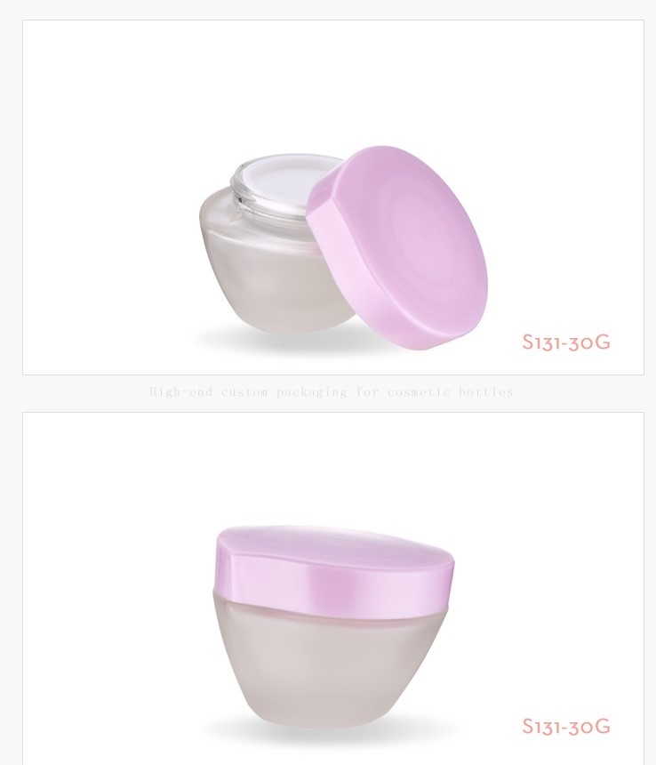 Custom cosmetics package pink cap white glass frosted 30g face eye cream jar