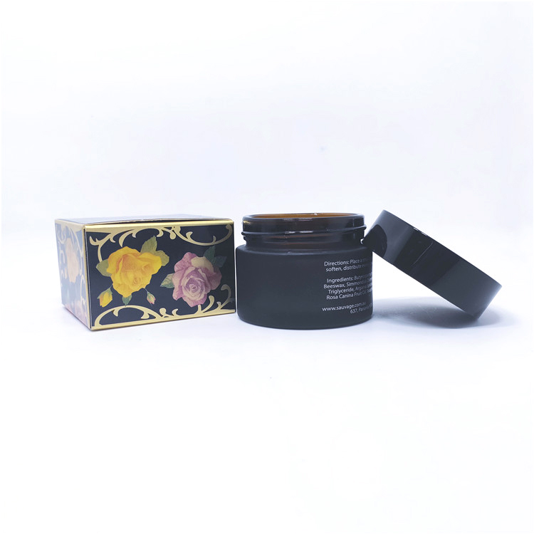 Custom dark brown 50 ml face cream glass jars with gold lid