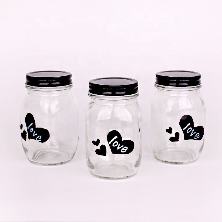 Custom decal 550ml wide mouth storage juice honey food glass mason jars with screw lid
